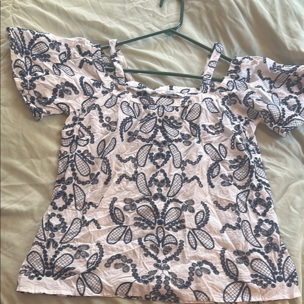 Floral Embroidered Women's Top - White and Blue
